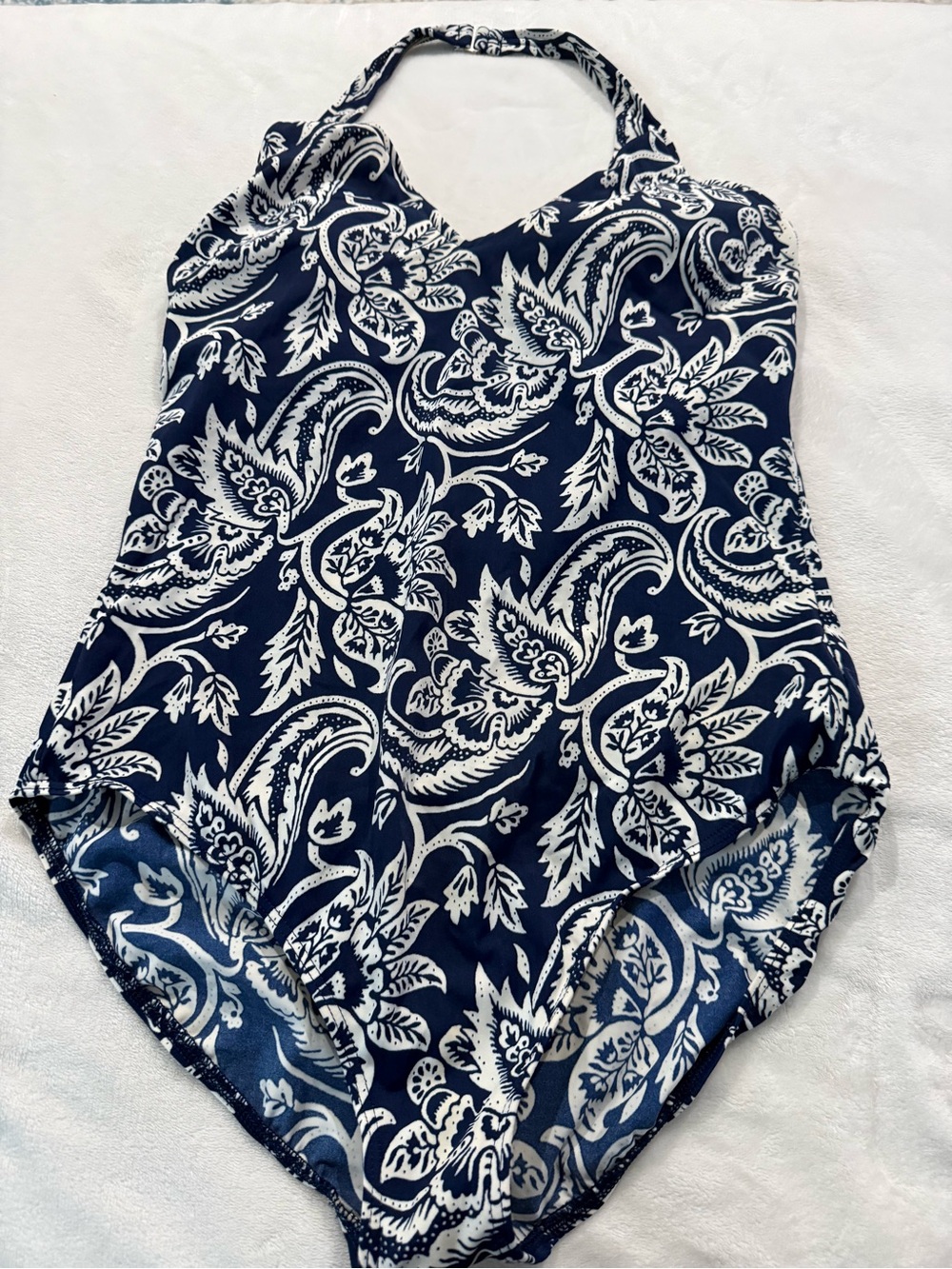 Navy & White Floral Halter One-Piece Swimsuit